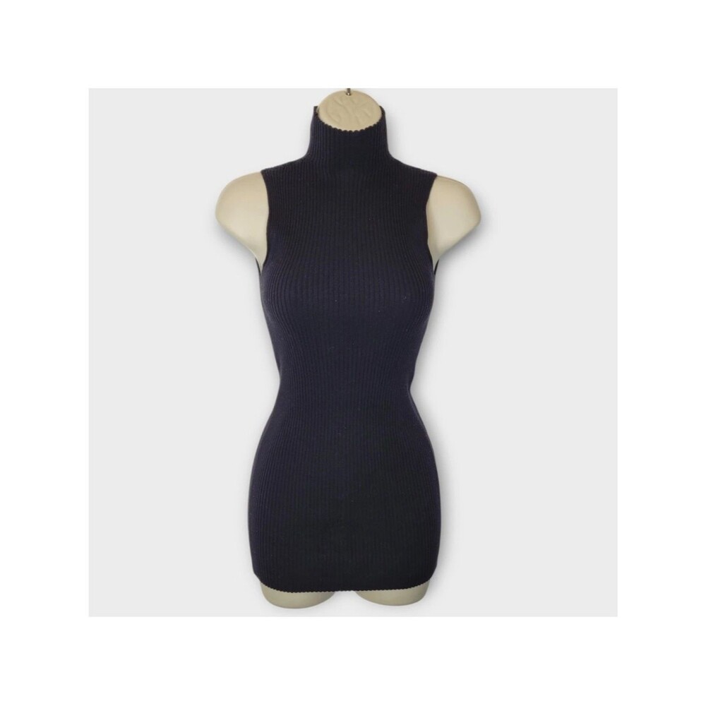 Wolford Sleeveless Ribbed Turtleneck Tunic Sweater S Black